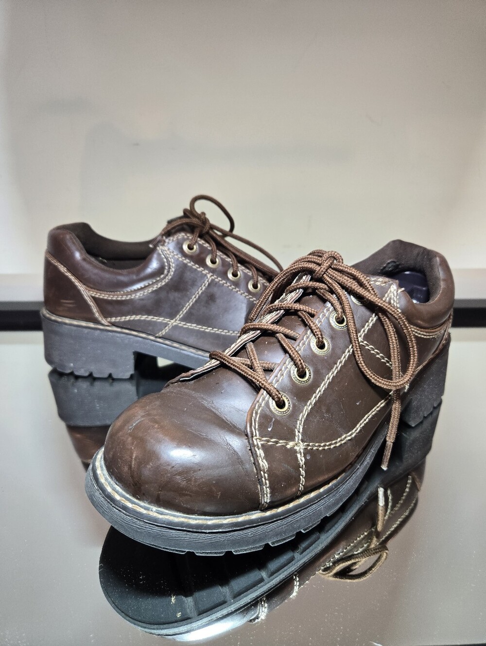 Airwalk 90s Chunky Platform Oxford Ankle Boots Women's 8.5 Brown Y2k